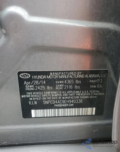 2014 Hyundai Sonata Gls from USA, damaged, VIN 5NPEB4AC9EH940338